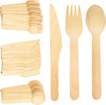 Reign Goods eco-friendly wooden cutlery bulk pack with compostable spoons, forks, and knives for sustainable disposable tableware.