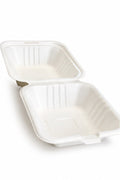 Reign Goods HP6 Bagasse burger boxes, 6x6 inches, compostable clamshell takeaway boxes for food storage, 5-500 pack