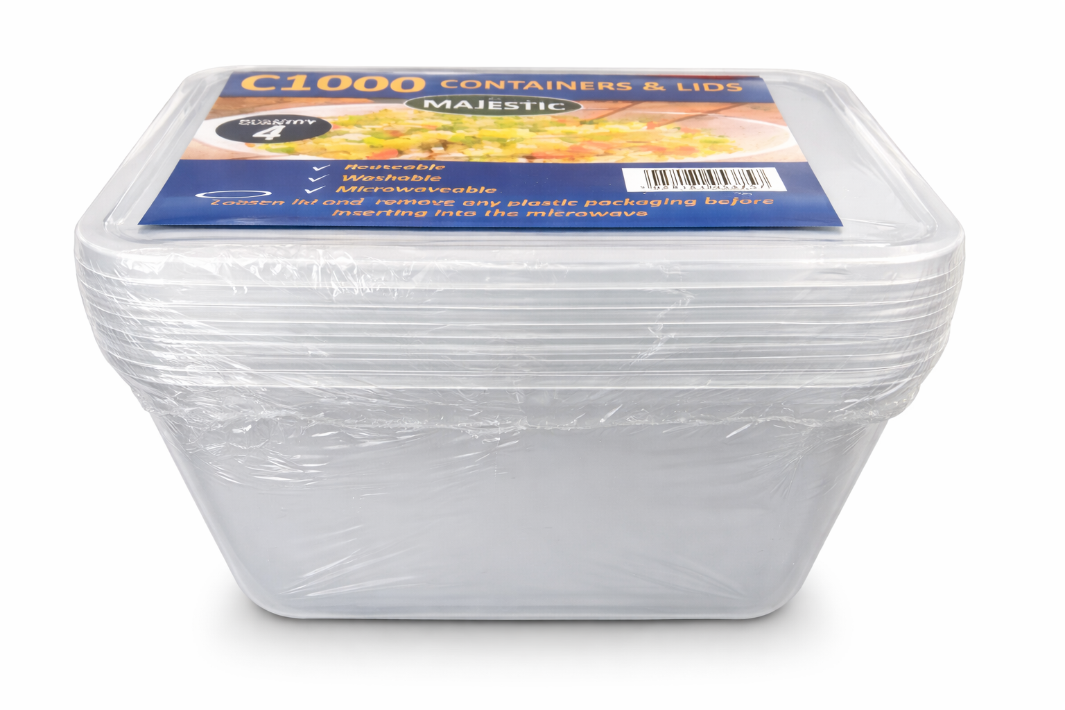 Set of 25 Reign Goods clear plastic food storage containers with lids, 1000ml, BPA-free, microwave and freezer safe.