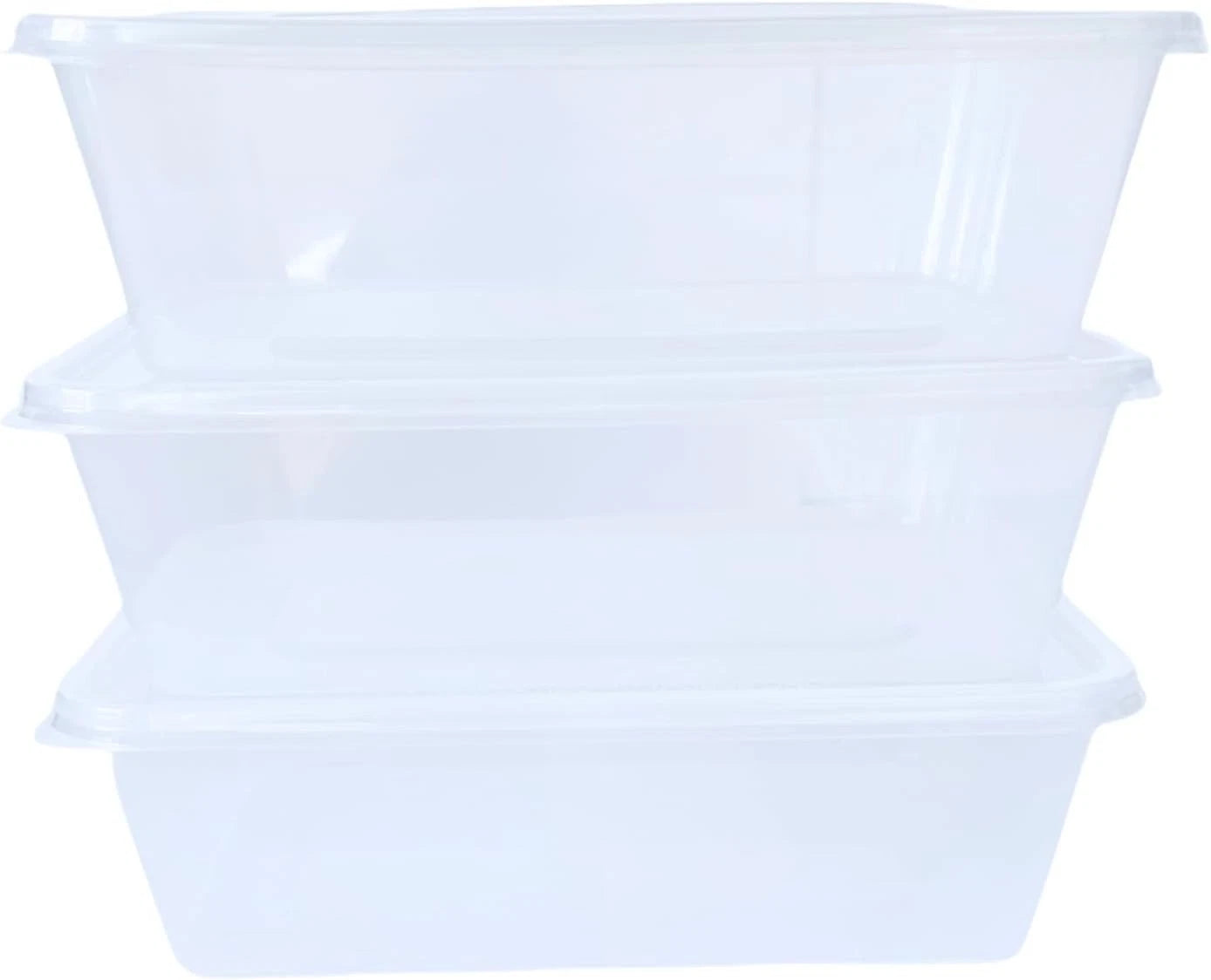 Reign Goods clear plastic food containers with lids, 500ml, BPA-free, microwave and freezer safe, ideal for meal prep.