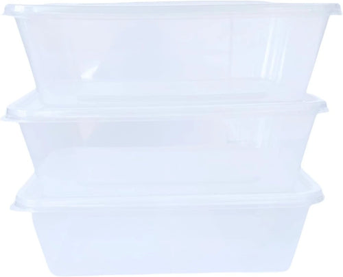 Reign Goods clear plastic food containers with lids, 500ml, BPA-free, microwave and freezer safe, ideal for meal prep.