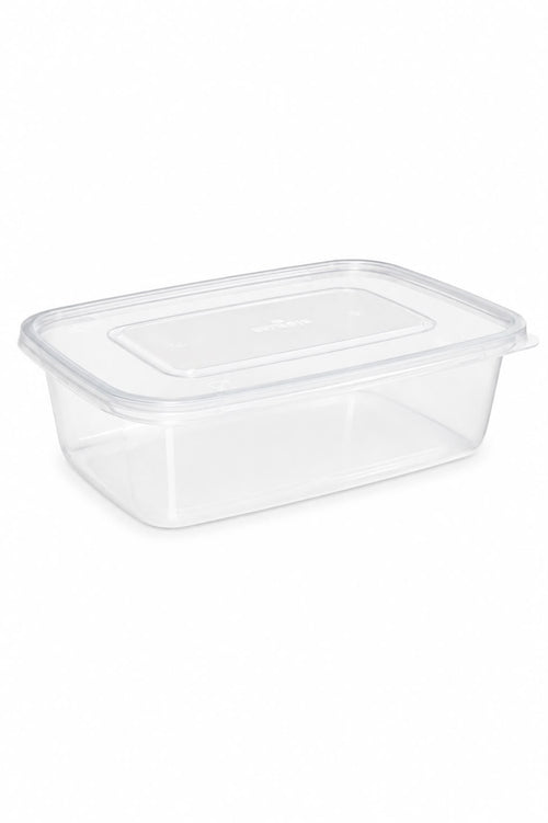 Set of 25 clear plastic food storage containers with lids, 500ml, BPA-free, microwave and freezer safe by Reign Goods.