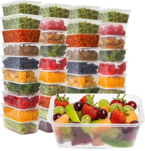 Reign Goods clear plastic food storage containers with lids, 650ml, BPA free, microwave and freezer safe, set of 25.