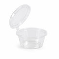 Reign Goods clear plastic round sauce pots with lids, 1oz, BPA-free, microwave and freezer safe, set of 5 for food storage.