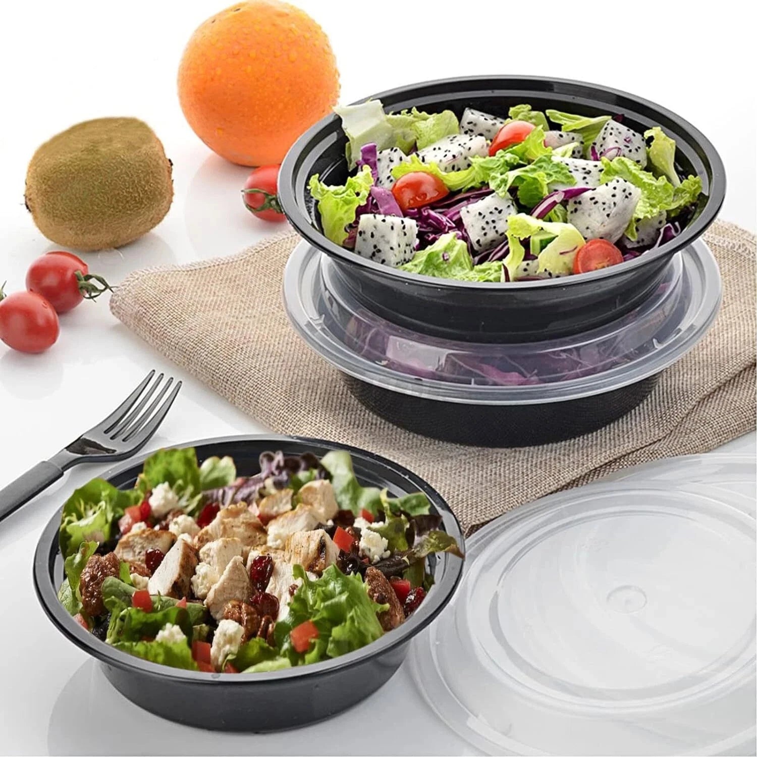 Reign Goods reusable round food storage containers, 24oz, BPA-free, with lids, microwave and freezer safe, set of 5.