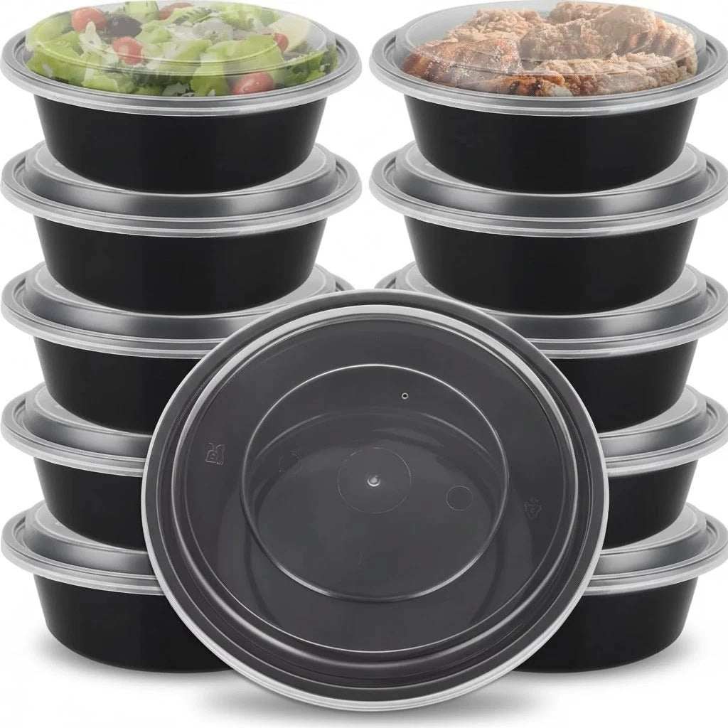 Reign Goods reusable round meal prep containers, 24oz, BPA-free with lids, microwave and freezer safe, set of 5.