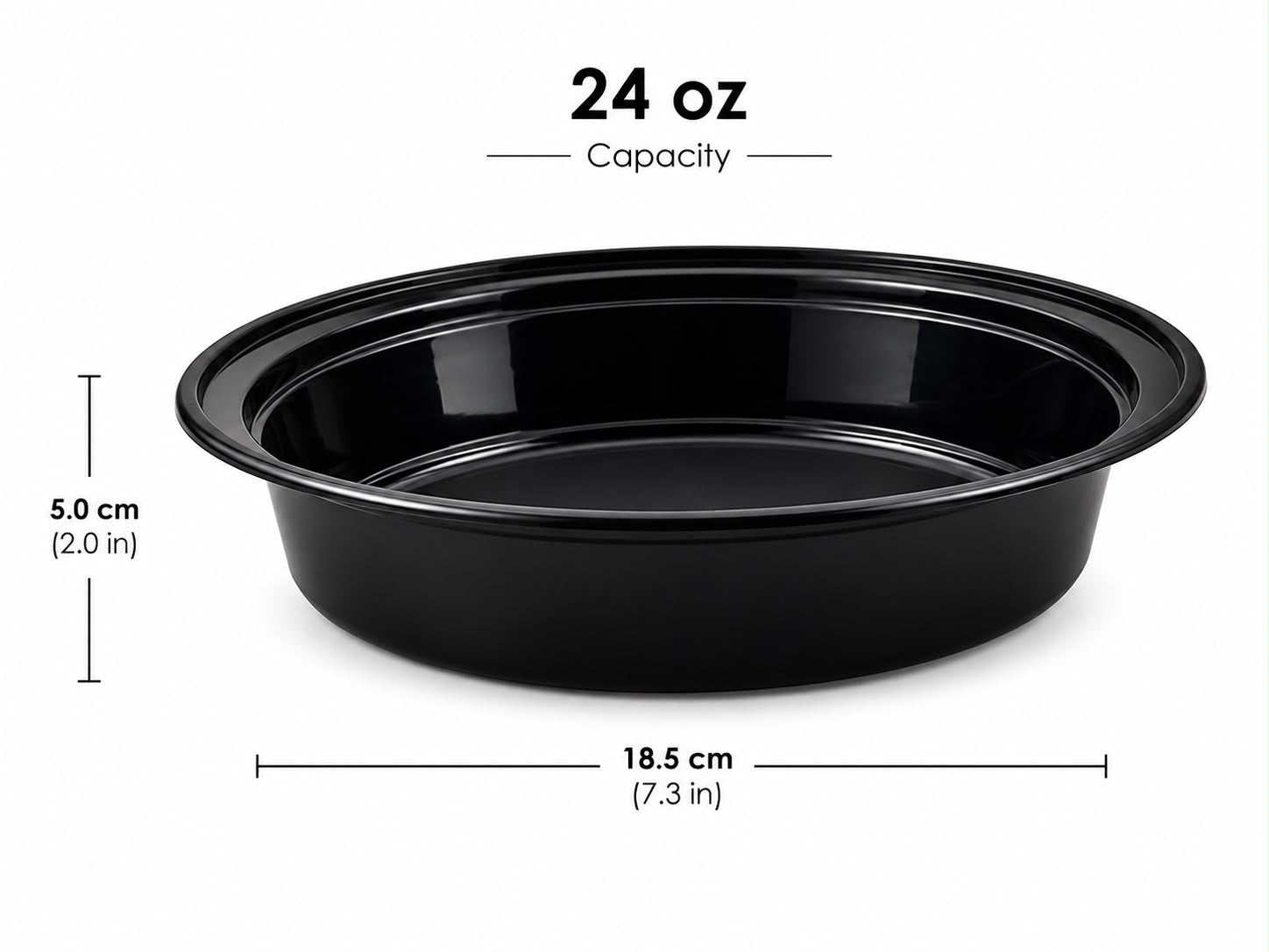 Set of five Reign Goods reusable round food storage containers, 24oz, BPA-free, microwave and freezer safe with lids.