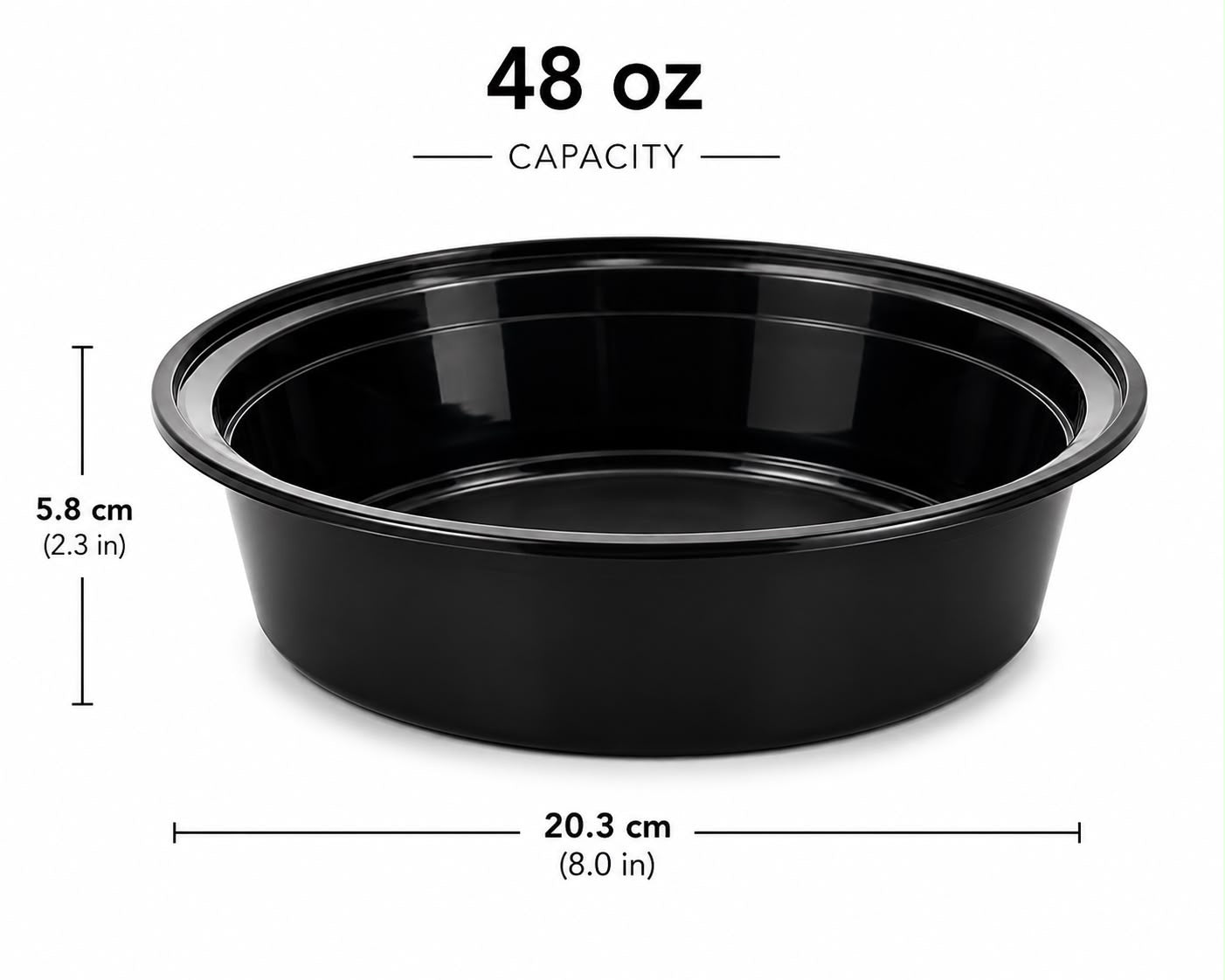 Set of five Reign Goods reusable round meal prep containers, 48oz, BPA-free, microwave and freezer safe, with lids for food storage.