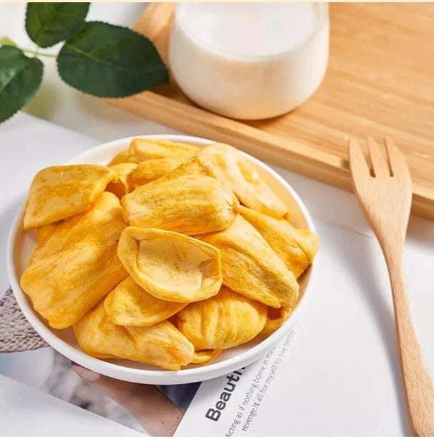 Reign Goods TuanDat Jackfruit Chips 100g, Vietnamese dried fruit snacks, vegan, gluten-free, healthy crispy snack.