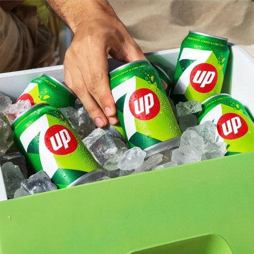Case of 24 Reign Goods 7UP Lemon & Lime 330ml soft drink cans, featuring bright lemon-lime flavor and fizzy carbonation.