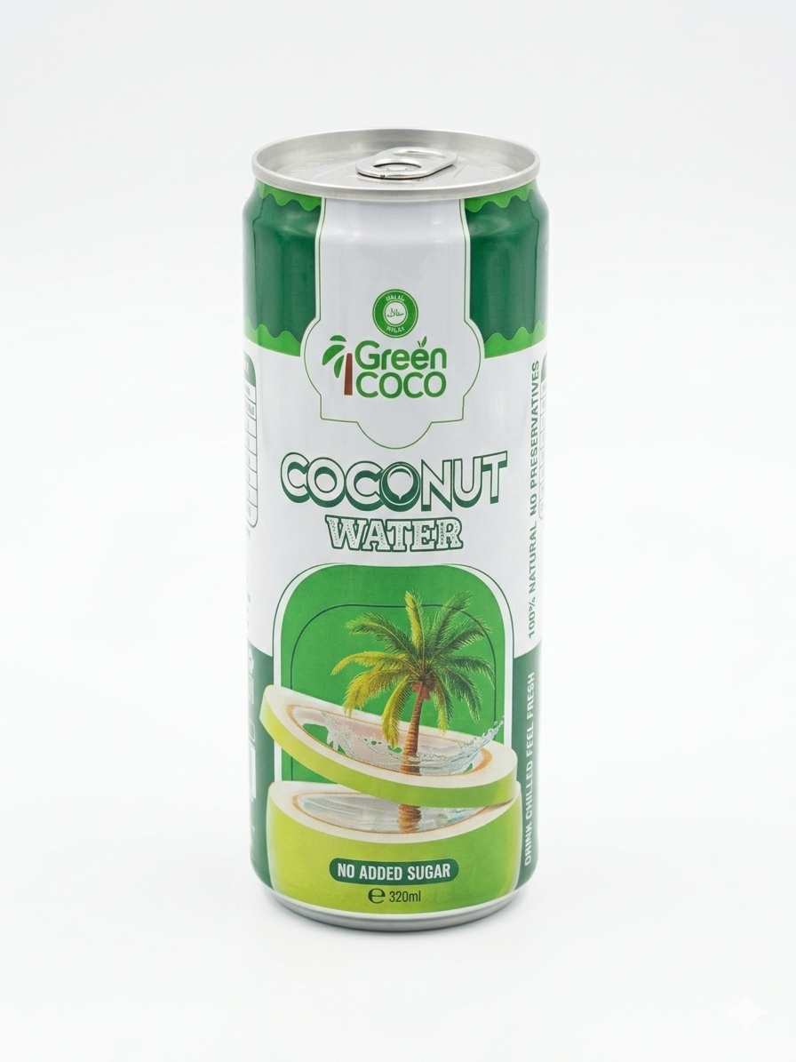 Six bottles of Reign Goods Green Coco Pure Coconut Water, 320ml each, no added sugar, in a pack of six.