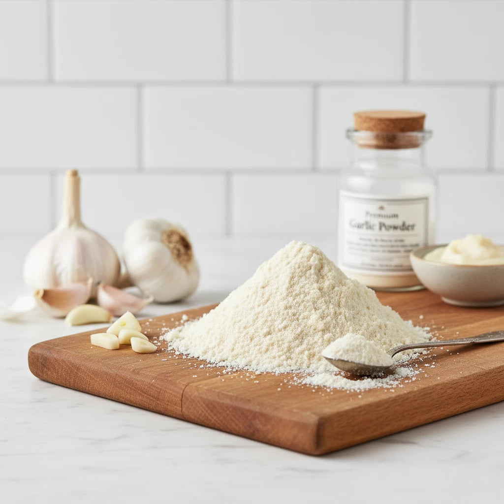 Reign Goods garlic powder 1kg, fine ground garlic spice for cooking, sauces, and seasoning in a bulk pack.