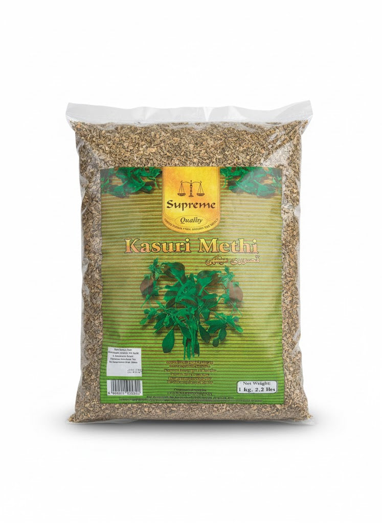 Reign Goods Kasoori Methi 1kg dried fenugreek leaves, authentic Indian spice, bulk value pack, restaurant-quality herbs.
