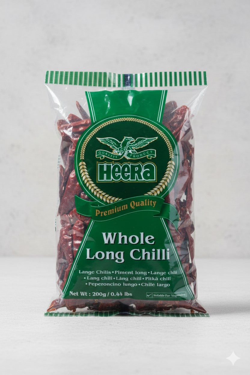 Reign Goods Heera Whole Dried Long Red Chillies, 200g, vibrant red Indian spices for cooking and flavoring dishes.