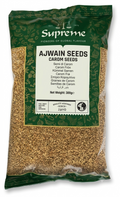 Reign Goods Supreme Ajwain Seeds 300g, whole carom seeds for cooking, bread, herbs, and spices, shown in a clear package.