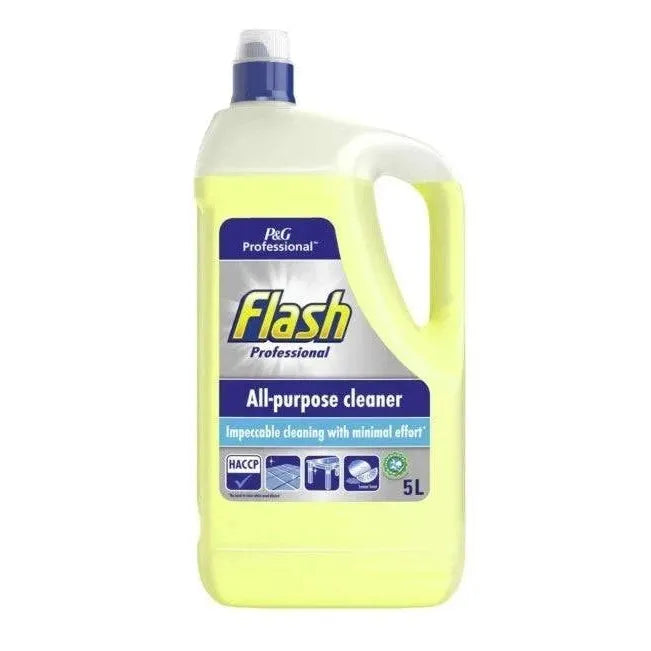 Flash Professional All Purpose Cleaner 5L bottle, bulk multi-surface cleaning product with a bright label and spray nozzle.