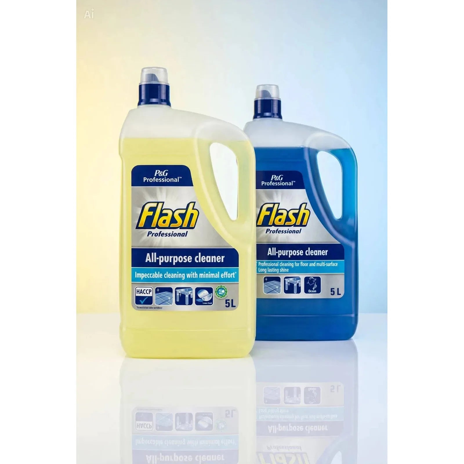 Flash Professional All Purpose Cleaner 5L bottle, bulk multi-surface cleaning product, with a bright label and blue cap.