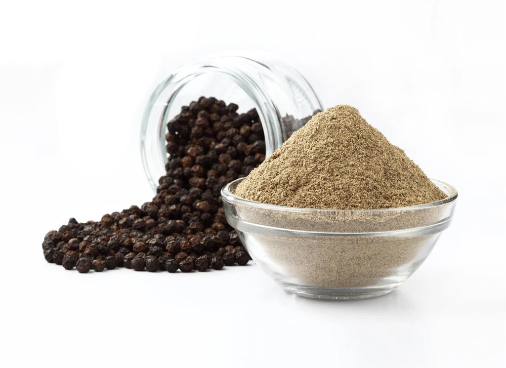 Black Pepper Powder 1kg from Supreme, pure ground seasoning spice for cooking and seasoning in a resealable bag.