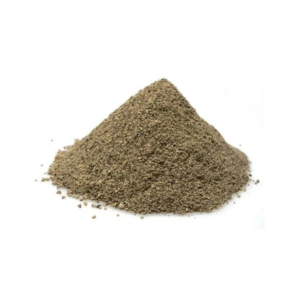 Supreme Black Pepper Powder 1kg, ground pure black pepper spice for cooking and seasoning in a clear container.