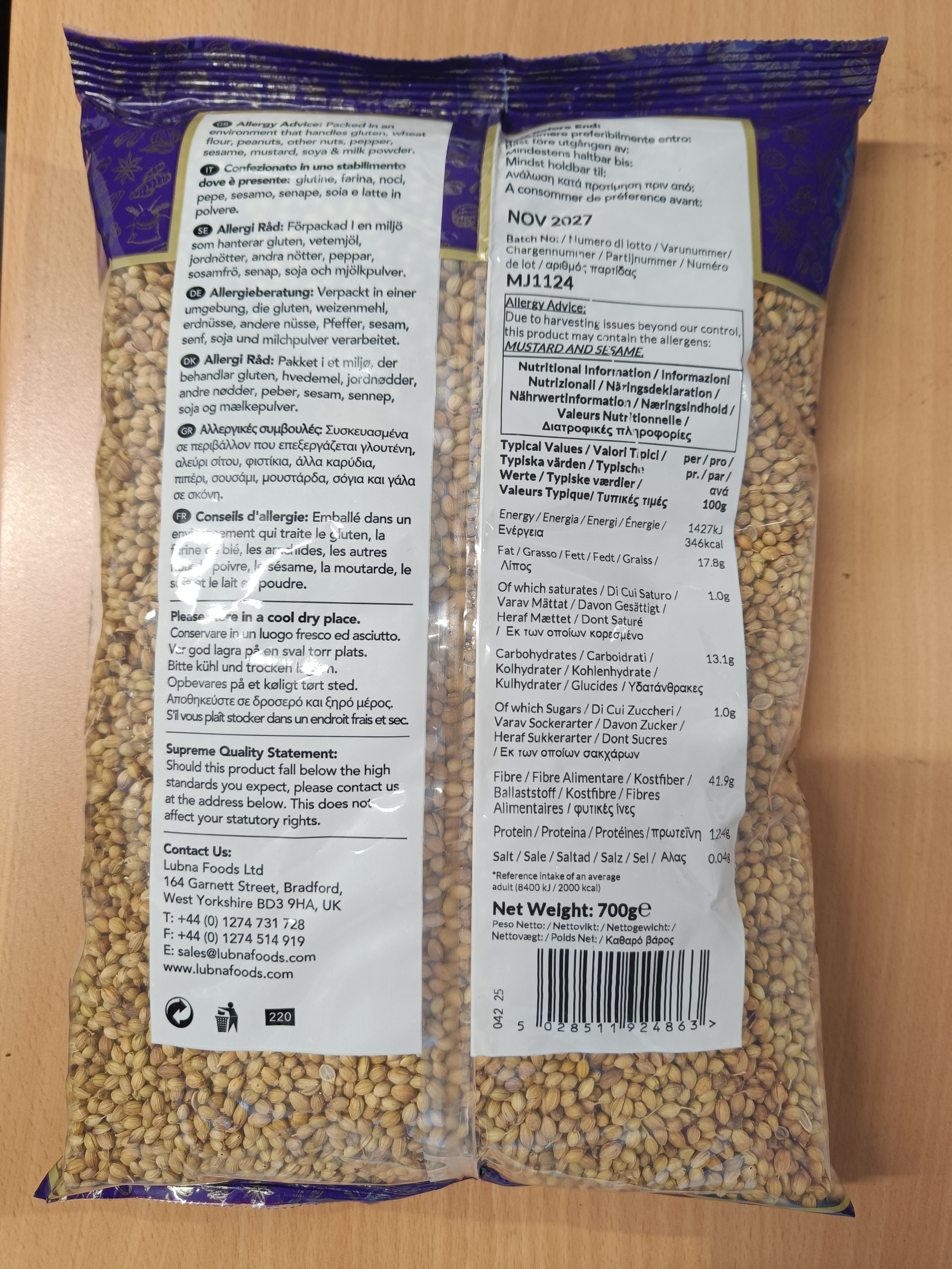 Supreme coriander seeds in a 700g jar, whole dried spice ideal for cooking and spice blends, from Supreme spices and herbs.