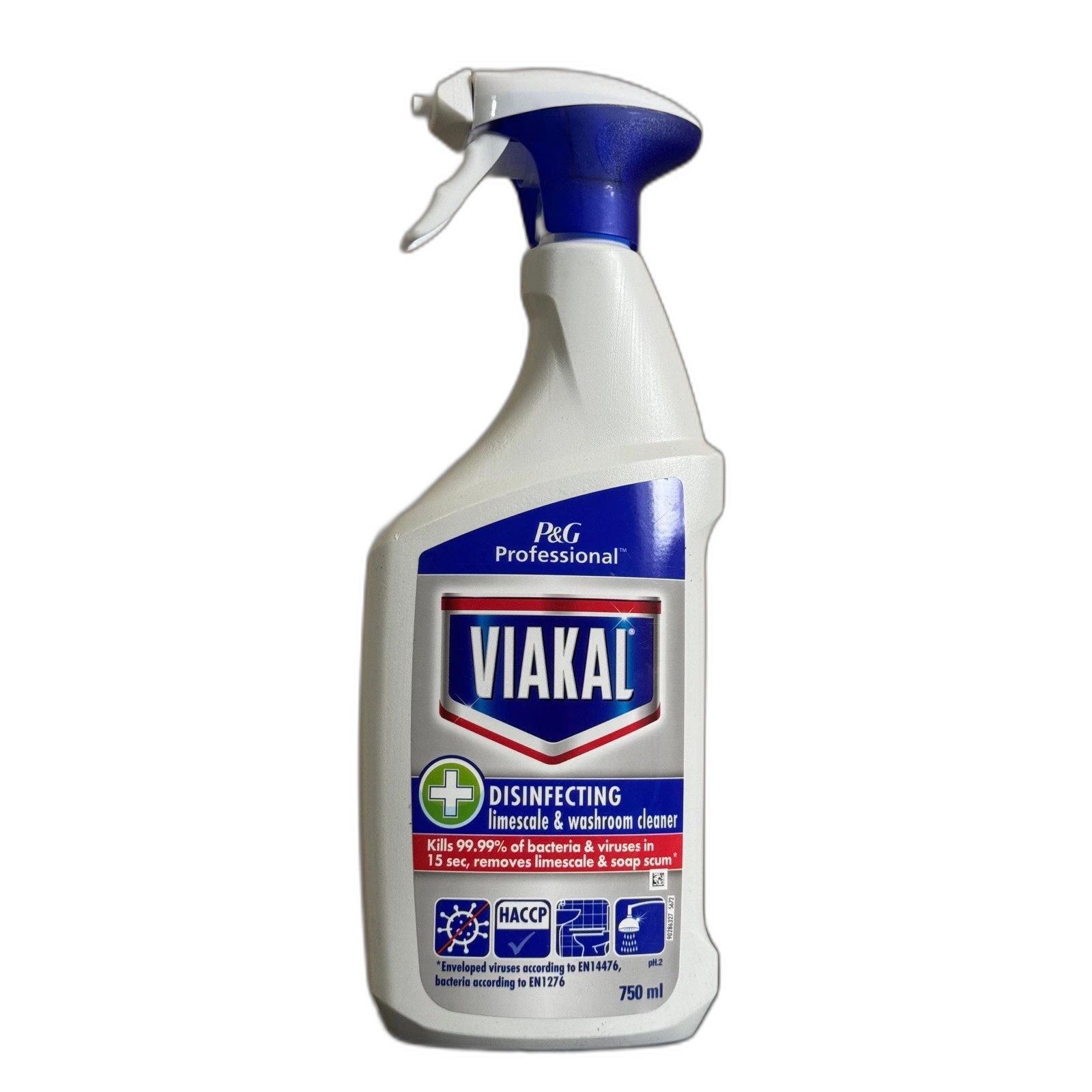 Viakal Professional Limescale Remover Spray 750ml with disinfecting action, kills 99.99% bacteria and viruses, for effective limescale removal.